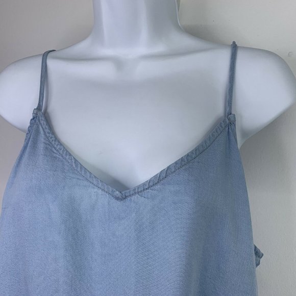 1250C Tank Top Size L Side Tie V Neck Blue - Picture 2 of 8